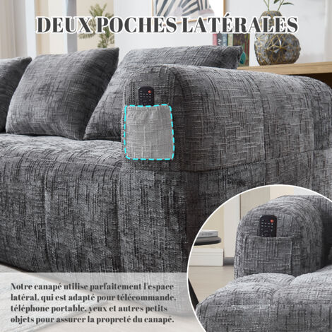 Canapé moderne en tissu, L-Sofa. Canapé pour 3 personnes. Il y a 3 coussins. Un compartiment latéral pour le contrôleur à distance. Couleur grise. (1/5)
