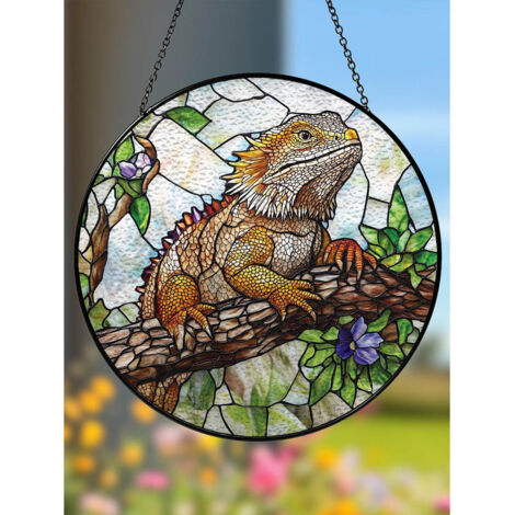 Attrape-soleil en vitrail 16cm dragon barbu, ornement pour amateurs de reptiles (1/5)