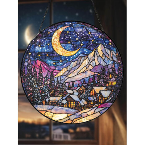 Attrape-soleil en vitrail Cour de la Nuit, décoration de petite bibliothèque 15cm (1/5)