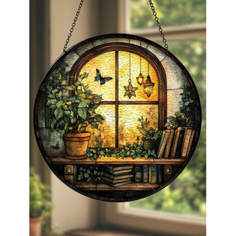 Attrape-soleil étagère livres en vitrail, 20cm, décoration pour maison de lecteurs (1/5)