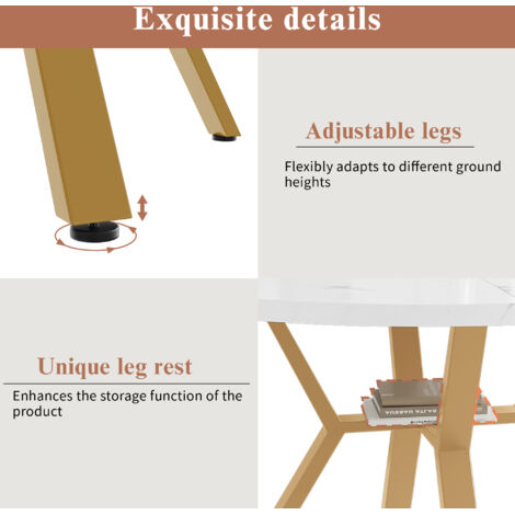 Set de tables à manger et de chaises (5 pièces). Un ensemble moderne et élégant, composé d’une table ronde en marbre. Les pieds de la table sont en métal doré. Il y a également 4 chaises en velours er (1/5)