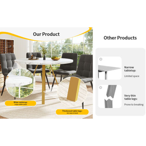 Set de table à manger (5PCS). Table à manger ronde. Le set comprend également 4 chaises de cuisine. Il y a aussi une console de salon pour 4 personnes. Les chaises sont en velours (1/5)