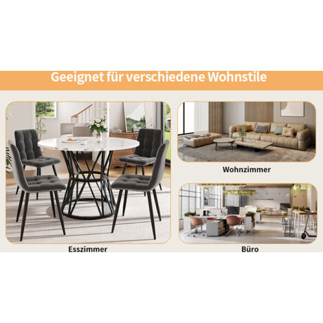 Set de table à manger (5 pièces), Set de table à manger avec 4 chaises. Confortable set de table à manger pour la cuisine. Table de cuisine ronde, diamètre de 100 cm. Pieds métalliques noirs. Plateau (1/5)