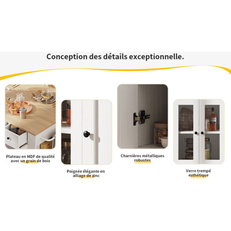 Îlot de cuisine, cloisons amovibles, armoire de cuisine, meuble de salle à manger avec îlot de travail, garde-manger, meuble de salle à manger avec motifs en bois, garde-manger, armoire en verre durci (1/5)