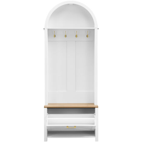 Armoire multifonctionnelle avec étagère pour les chaussures, espaces de rangement et crochets. Conçue pour être installée à l’entrée d’un bâtiment. Structure en MDF durable. Design moderne. Pieds en f (1/5)