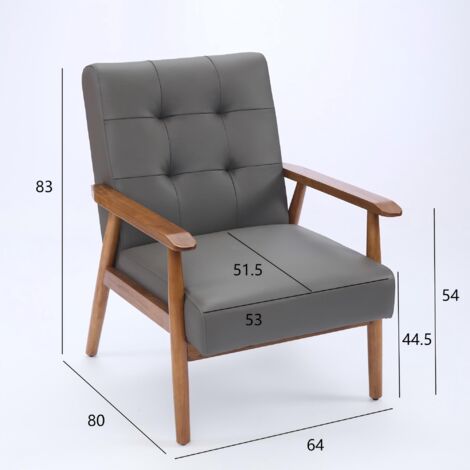 Fauteuil en cuir véritable, avec des accoudoirs de couleur noyer et des pieds en bois de caoutchouc. Un fauteuil très confortable pour les moments de détente au salon. (1/5)