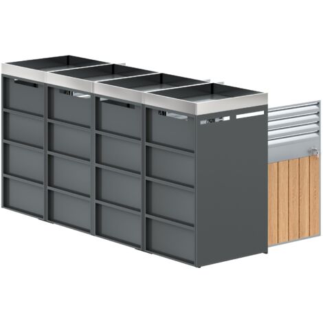 Boxes à ordures, ouvertures de ventilation avec des lames, compartiments pour le stockage des déchets, fermables, quatre portes, surface destinée aux plantes. (1/5)