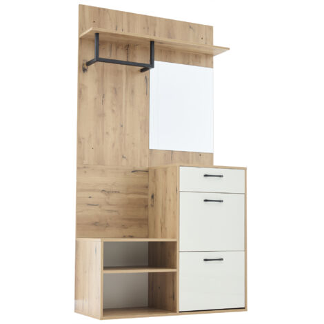 Set de placards avec miroir, banc pour les chaussures, armoire à chaussures, armoire de rangement dans le couloir, étagère suspendue. Placard compacte. Comprend 1 tiroir et 2 armoires. De nombreux esp (1/5)