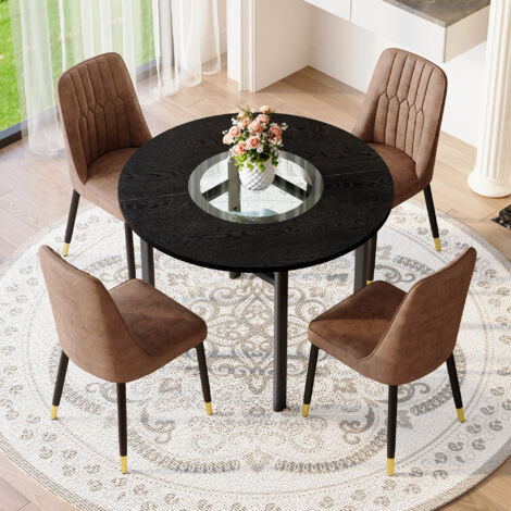 Set de tables rondes modernes et minimalistes. Comprenant 4 fauteuils en tissu Tech et des pieds métalliques noirs. La table est ronde, avec un diamètre de 100 cm. Elle est conçue dans une finition en (1/5)