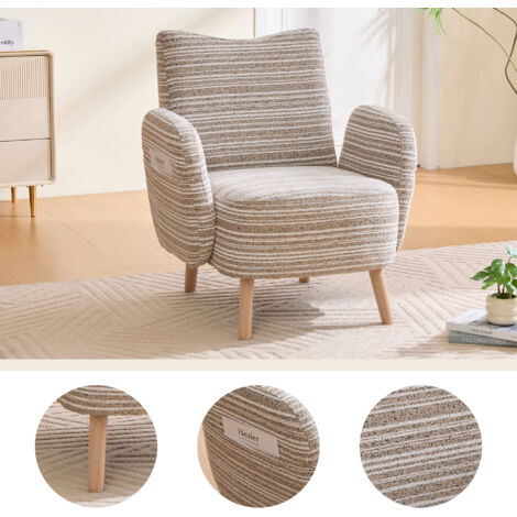 Siège moderne, revêtement en tissu avec motif circulaire, pochette sur le côté. Pieds en bois massif. Siège confortable pour la lecture. Idéal pour les chambres à coucher et les bureaux. (1/5)