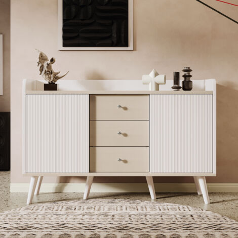 Compte-tour avec trois tiroirs, finition de qualité supérieure. Compte-tour idéal pour le salon ou la chambre à coucher. Meuble en bois moderne, doté de compartiments de rangement. Longueur : 117,5 cm (1/5)
