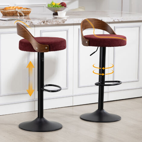 Tabouret pivotant sur 360°, avec un dossier en bois de noyer noir et des coussins en mousse polyuréthane. La hauteur du tabouret peut être ajustée. aux salons, aux bars et à tous les lieux similaires (1/5)