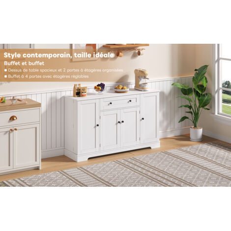 Comptoir de cuisine multifonctionnel – 138 cm de long, avec des tiroirs, des portes et des étagères réglables. Design moderne, avec protection anti-chute. Idéal pour les cuisines, les salons et les ch (1/5)