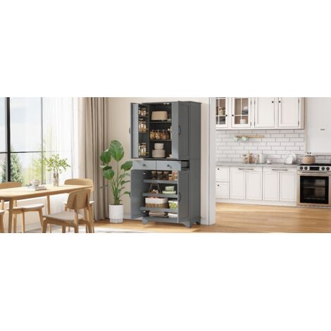 Armoire haute avec des étagères réglables et des tiroirs. Étagère pour livres avec des étagères dépliables. Couloir frigorifique. Idéal pour les salons, les salles à manger et les cuisines (Gris). (1/5)