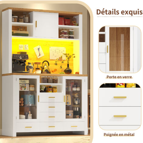 Compartiment de rangement / Meuble de cuisine multifonctionnel / Meuble de buffet, Style rustique. 4 portes. Éclairage LED intégré. 6 tiroirs et 3 portes supplémentaires. Couleur blanche avec finitio (1/5)