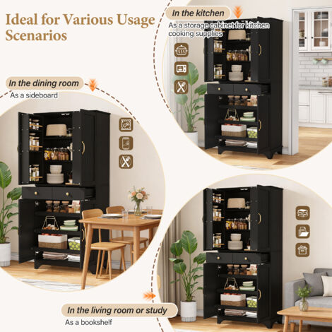 Armoire avec des compartiments réglables et des tiroirs. Etageère pour livres avec des compartiments réglables. Portes de réfrigérateur. Idéal pour les salons, les séjours et les cuisines. Couleur noi (1/5)
