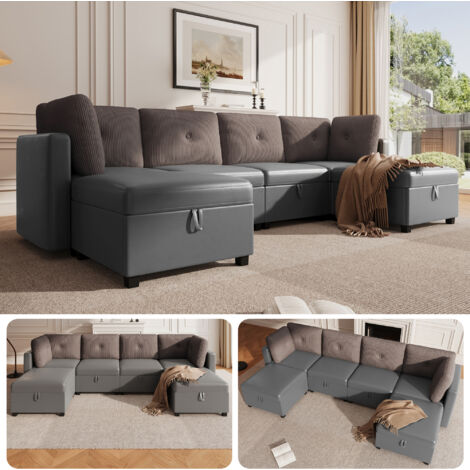 Canapé en forme de U à 6 modules, avec un espace de stockage intérieur. Canapé multifonctionnel pour les séjours prolongés. Peut être transformé en canapé en forme de L, ou en lit ou en fauteuil indiv (1/5)