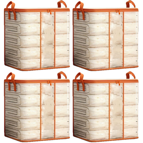 Lot de 4 sacs de rangement pliables transparents en grille pour le déménagement, 250 L, 64 x 50 x 65 cm (1/5)