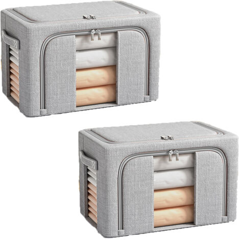Boîte de rangement vêtements et couettes, boîte de rangement pliante, 72L, 504033cm, gris (1/5)