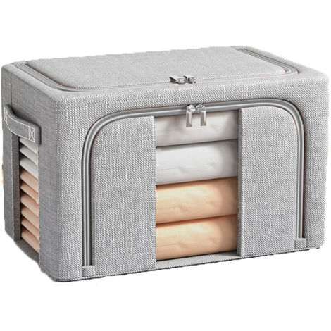 Boîte de rangement pliable pour vêtements avec fermeture éclair, 24L, 403020cm, gris