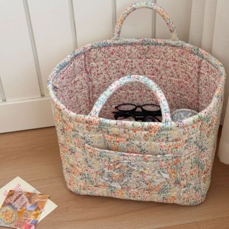 Corbeille à vêtements délavés à fleurs, panier de rangement léger, panier de stockage pliable, idéal pour le salon et la buanderie (1/5)