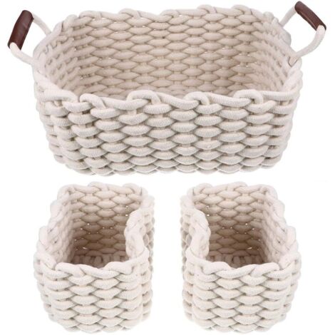 Kit 3 Corbeilles Pliables Emboîtables 3 Tailles - Organisateur Mini Bureau & Cadeau Déco (Fibre Douce) (1/5)