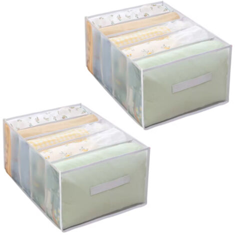 Sac de rangement 2 pièces, boîte de rangement, 5 grilles, sac séparateur de vêtements blanc, pliable, lavable, organisateur de garde-robe (1/5)