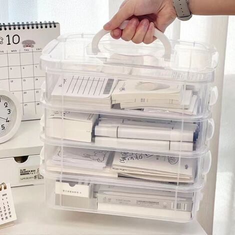 Boîte de Rangement Transparente 4 Étages 25x23x16cm - Organisateur Empilable pour Jouets/Médicaments (Sans BPA, Portable) (1/3)