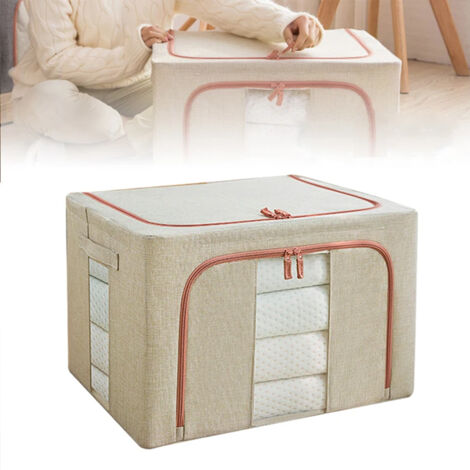 Boîte de rangement à grande fenêtre 66L, fenêtre transparente, boîte de rangement pliable en coton et lin, boîte de rangement pour jouets (1/5)