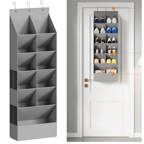 LEDANDER Sac de rangement à chaussures derrière la porte, étagère à chaussures en tissu gris non tissé, sac de rangement intégré suspendu 42x15x126CM (1/5)