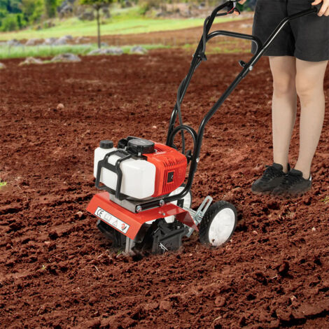 SIENTICE Motoculteur à moteur essence 52 cm³, mini-cultivateur 1,9 kW avec 4 lames en acier au manganèse, outil de jardinage pour cultures, champs et jardin.