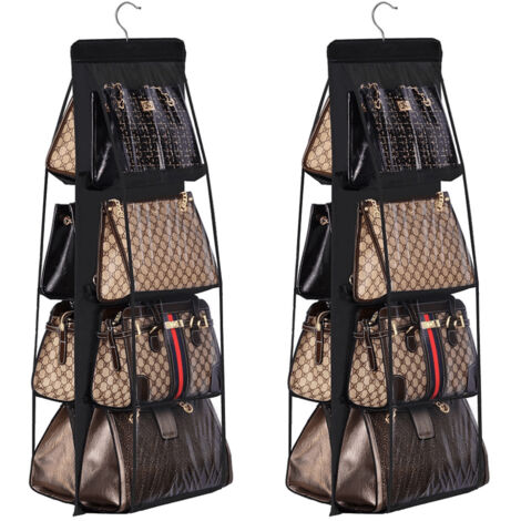 LEDANDER Lot de 2 sacs de rangement suspendus, faciles à nettoyer, rangement double face, sac à poussière, support de rangement pour sacs, noir, 110 x 34 cm (1/5)