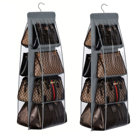 LEDANDER Sac de rangement suspendu à 8poches,sac anti-poussière transparent double face en tissu-2 pièces,support à suspendre pour sacs de garde-robe,gris (1/5)