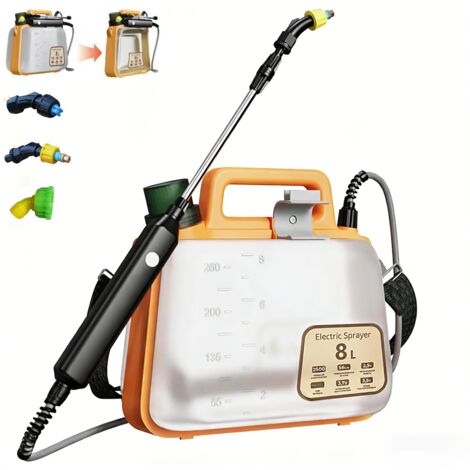 Pulvérisateur électrique 8L, pulvérisateur à épaule à batterie, avec perche télescopique et 3 buses, pour la désinfection et l'arrosage, etc. (1/5)