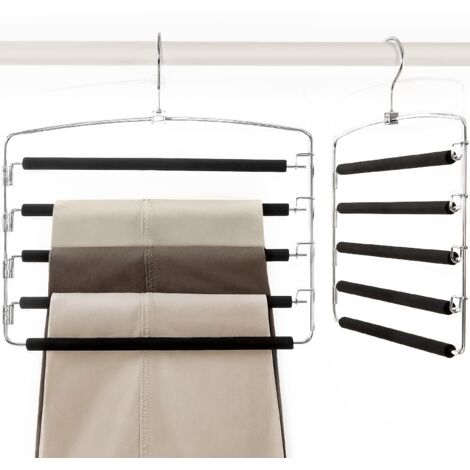 2 cintres à pantalons, gain de place, compartiments multiples, pour pantalons, jeans, jupes et foulards (1/5)