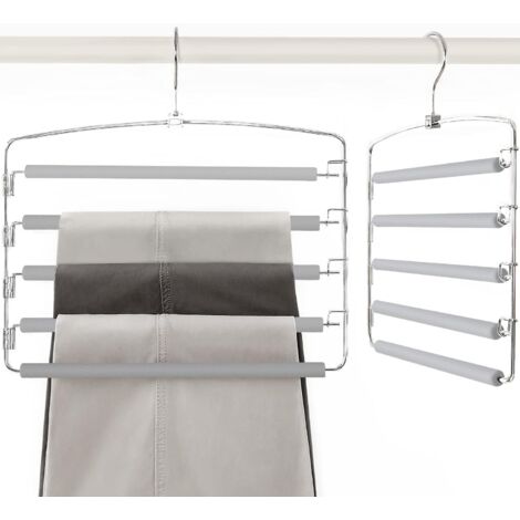 2 cintres à pantalons 5 niveaux en acier inoxydable, gain de place de 80 % dans votre armoire, pour suspendre foulards, serviettes, cravates et ceintures (1/5)