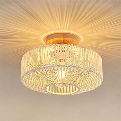 Sientice Plafonnier bohème en rotin tressé – Mini lustre tressé pour chambre, couloir, entrée, salle de bain, chambre d'enfant, 30 x 22 cm