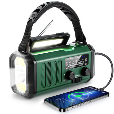 Sientice Radio d'urgence à manivelle 10 000 mAh avec radio AM/FM et solaire, batterie rechargeable, lampe de poche, alarme SOS, boussole, chargeur de téléphone (1/5)