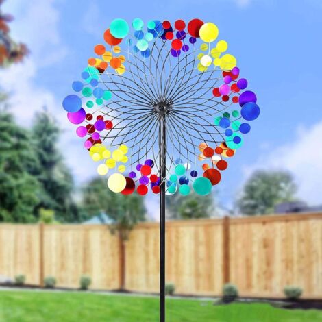 1PC Moulin à vent décoratif multicolore pour jardin, spinner métallique extérieur, ornement de pelouse et cadeau de fête élégant et durable (1/5)