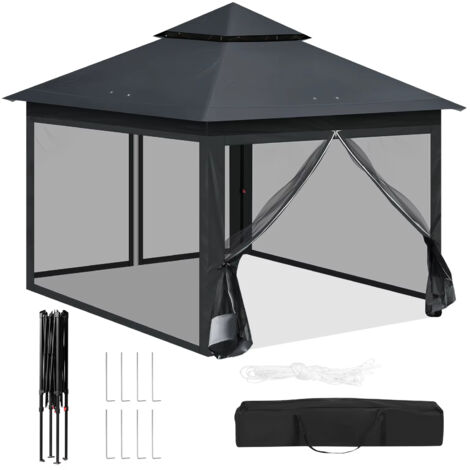 Auvent de jardin, tonnelle pliante avec moustiquaire, peut également servir de tente de réception, livré avec un sac de rangement, gris (1/5)