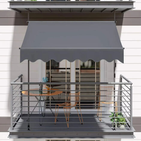 Store banne rétractable pour balcon, fixation par pince, store banne à bras articulés, hauteur réglable, avec manivelle, 350 x 120 cm (1/5)