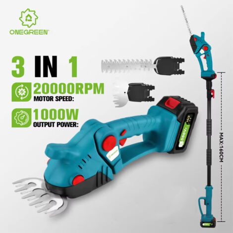 Taille-haie électrique 3 en 1 avec perche télescopique, 20 000 tr/min, compatible avec les batteries 21 V et 18 V (piles non incluses) (1/5)