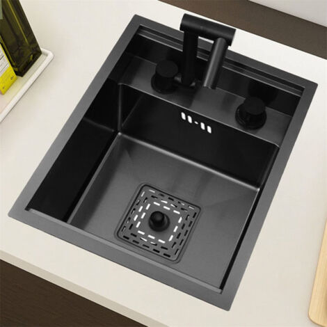 LEDANDER Évier de cuisine encastré à une cuve — Évier de bar invisible — Mini-évier compact à une cuve pour camping-cars (32 x 39 cm) (1/5)
