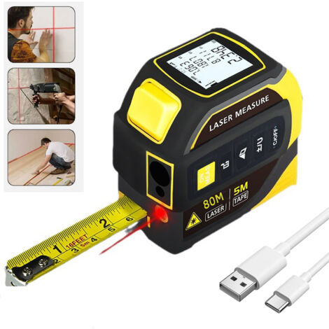 Mètre ruban laser 5M, télémètre laser 80M, réticule laser Écran LCD 8 méthodes de mesure Angle électronique à deux axes (1/5)