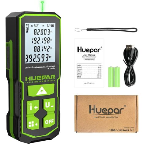 Télémètre laser intelligent 100 m, instrument de mesure infrarouge, 6 modes de mesure, affichage à double angle, mesure laser m/in/ft (avec batterie) (1/5)