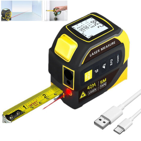 Télémètre laser 40M, avec ruban à mesurer laser 5M, 8 méthodes de mesure, angle électronique à deux axes, 50 ensembles de stockage de données (1/5)
