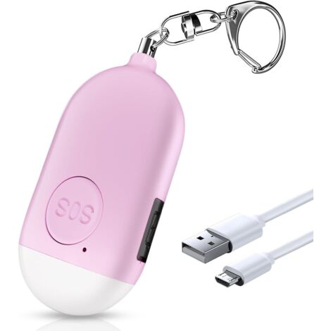 1 alarme personnelle, sirène rechargeable, sirène d'autodéfense 130 dB avec lampe de poche LED d'urgence, étanchéité IP44, 2 modes d'alarme, rose (1/5)