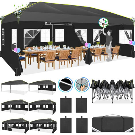 SIENTICE Tonnelle pliante 3 x 6 m – Tonnelle Pop-up étanche et stable – Tente de réception pliable– Tonnelle de jardin avec protection UV et 6 parois latérales – Noir (1/5)