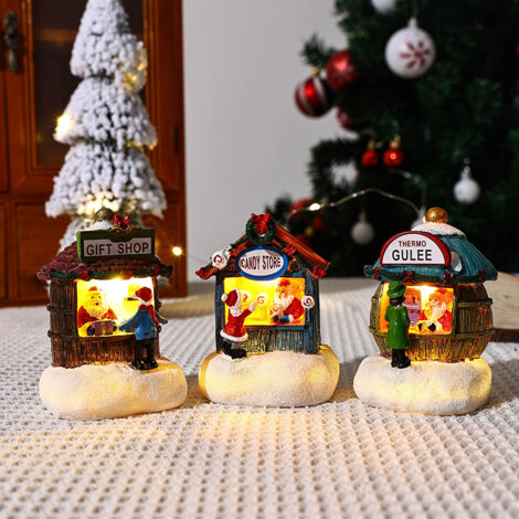 Lot de 3 décorations de Noël lumineuses, maisons miniatures à LED, décorations de Noël d'intérieur, village de Noël (1/5)