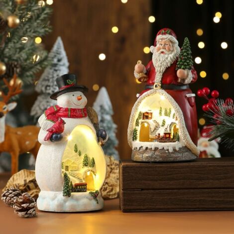 2 figurines de Noël à collectionner, décoration de Noël, bonhomme de neige en résine, train rotatif, Père Noël, décoration de Noël à collectionner (1/5)